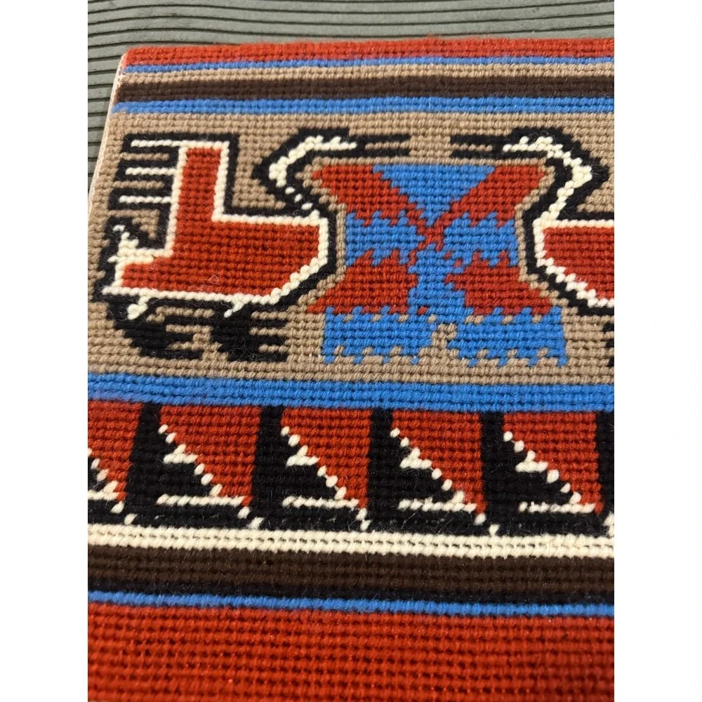Vintage Needlepoint‎ Tapestry Bird Geometric Southwest Style Framed Art